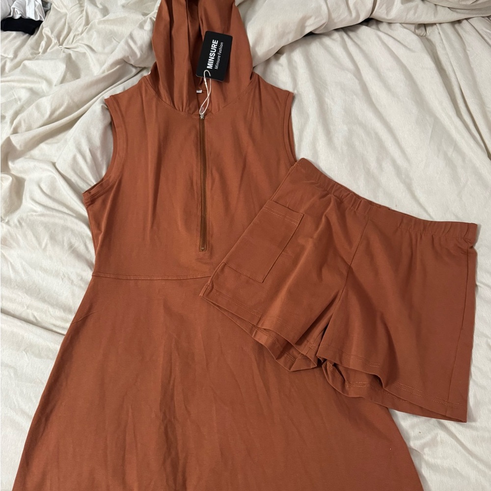 NaNa Sleeveless Brown Jumpsuit and Shorts Set